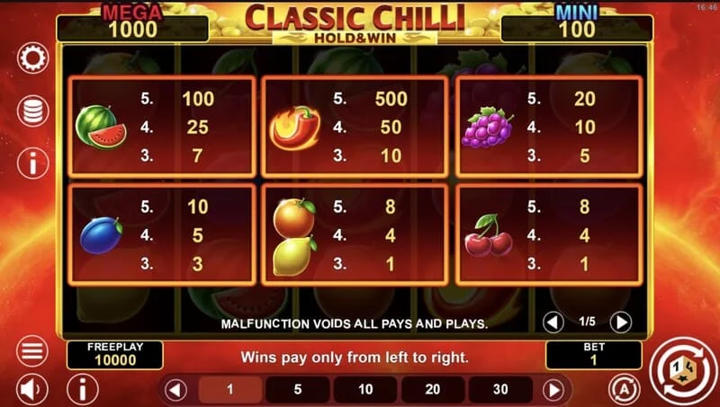Classic Chilli Hold & Win - mga bonus coin sa field