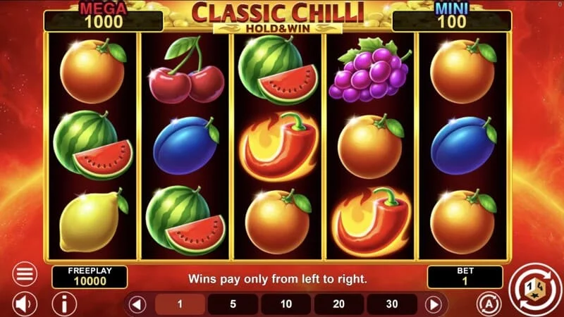 Classic Chilli Hold & Win - 5x3 na reels na may mga simbolo ng sili